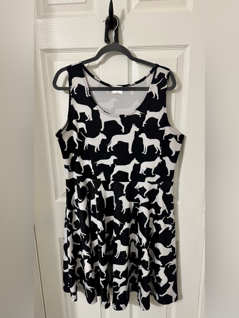 COWCOW Fun Black & White Dog Print Sleeveless Fit & Flare Dress 3XL